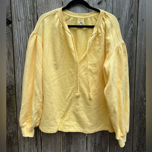 AERIE Easy Street Yellow Cotton Relaxed Fit V Neck Sweatshirt Women’s Small - Picture 4 of 13